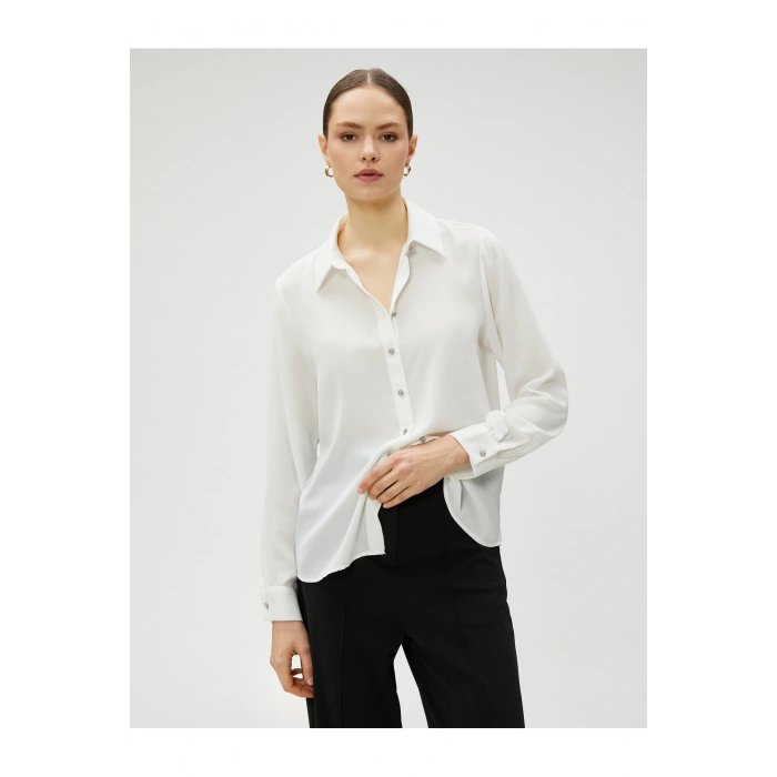 Taşlı Gömlek Düğmeli Uzun Kollu