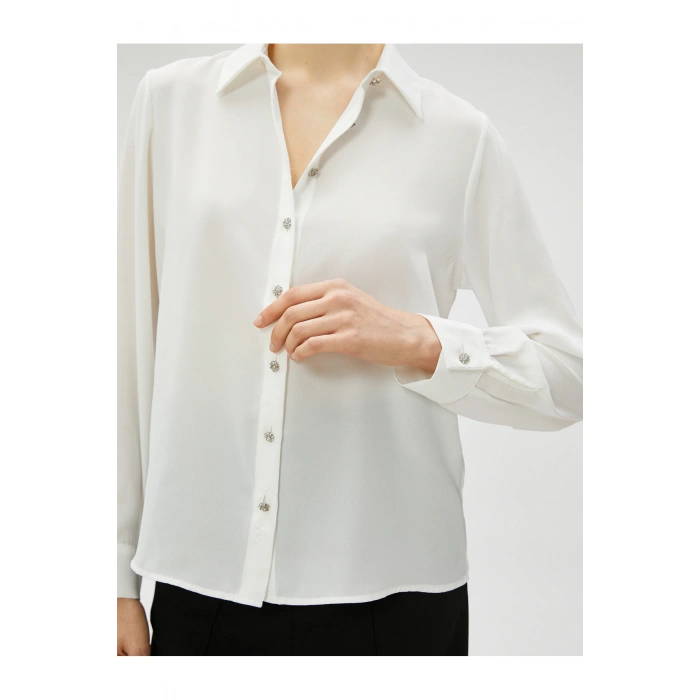 Taşlı Gömlek Düğmeli Uzun Kollu