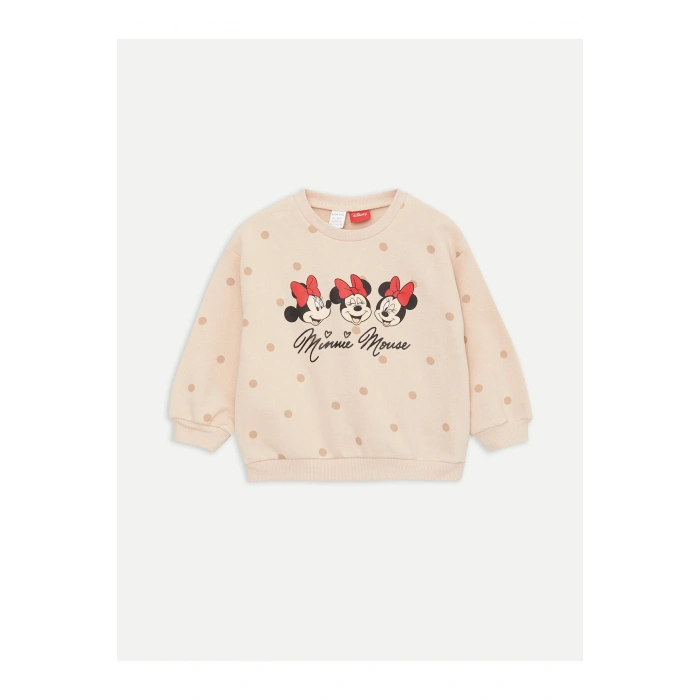 Bisiklet Yaka Uzun Kollu Minnie Mouse Baskılı Kız Bebek Sweatshirt ve Tayt 2li Takım
