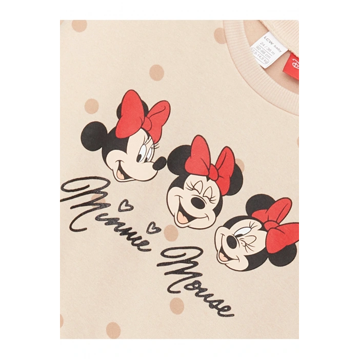 Bisiklet Yaka Uzun Kollu Minnie Mouse Baskılı Kız Bebek Sweatshirt ve Tayt 2li Takım