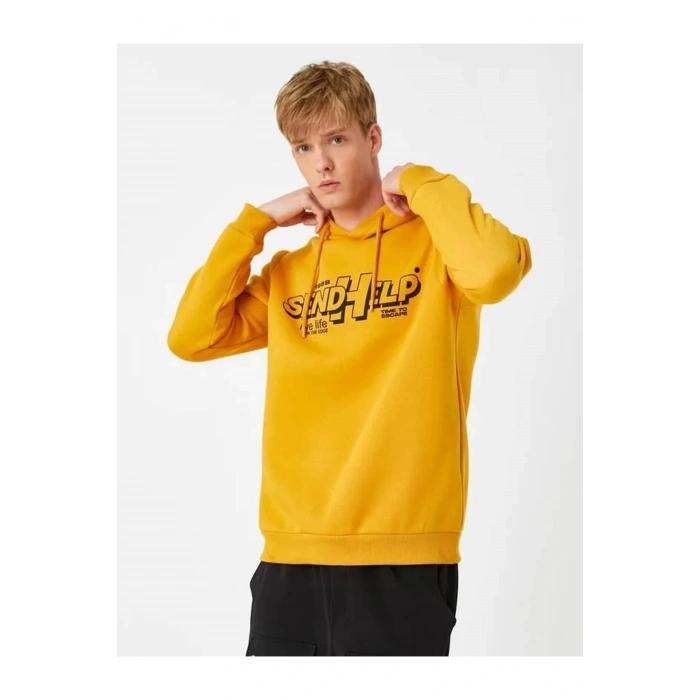 Baskılı Kapşonlu Sweatshirt Şardonlu