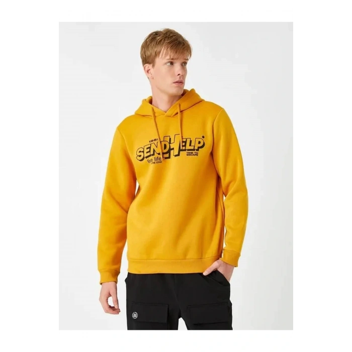 Baskılı Kapşonlu Sweatshirt Şardonlu