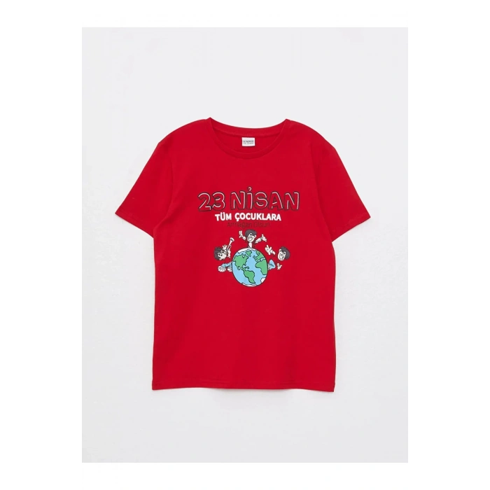 Lcw Kids Bisiklet Yaka Baskılı Kısa Kollu Erkek Çocuk Tişört