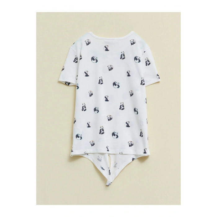 Bisiklet Yaka Baskılı Kısa Kollu Pamuklu Kız Çocuk Tişört