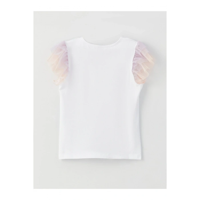 Bisiklet Yaka Pul Işlemeli Kısa Kollu Kız Çocuk Tişört