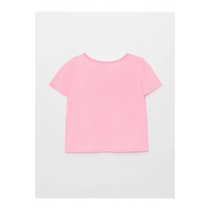 Bisiklet Yaka Baskılı Kısa Kollu Kız Çocuk Crop Tişört