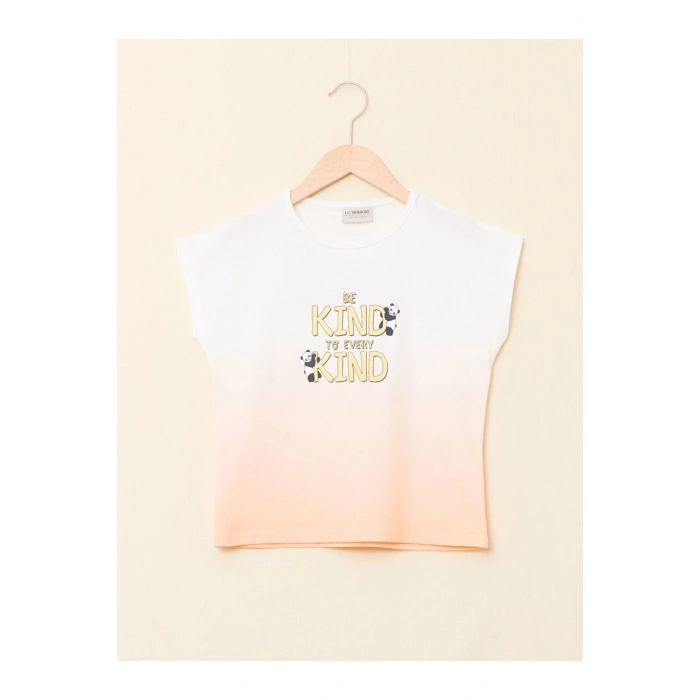 Bisiklet Yaka Baskılı Kısa Kollu Kız Çocuk Tişört