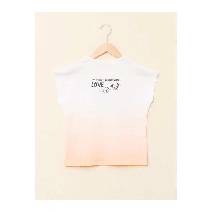 Bisiklet Yaka Baskılı Kısa Kollu Kız Çocuk Tişört