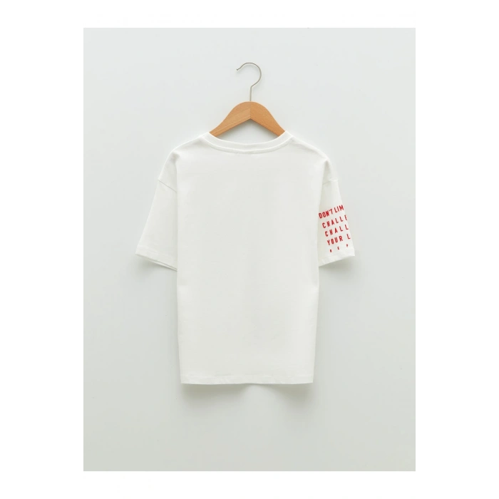 Bisiklet Yaka Baskılı Kısa Kollu Pamuklu Kız Çocuk Tişört