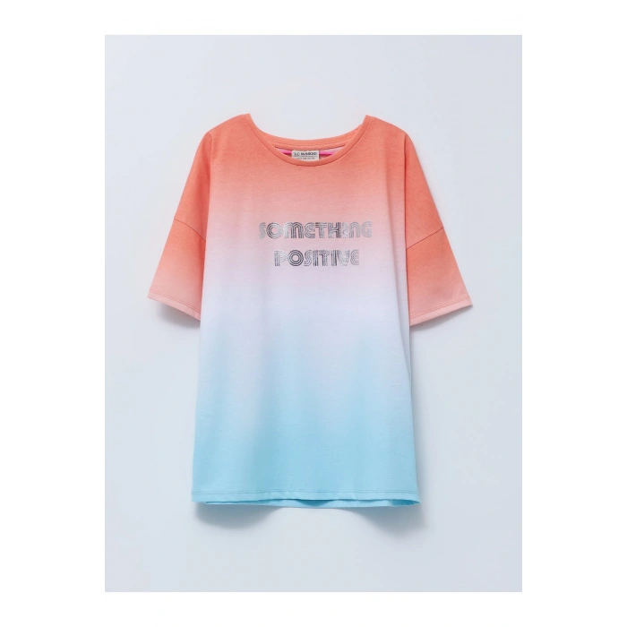 Bisiklet Yaka Baskılı Kısa Kollu Kız Çocuk Tişört