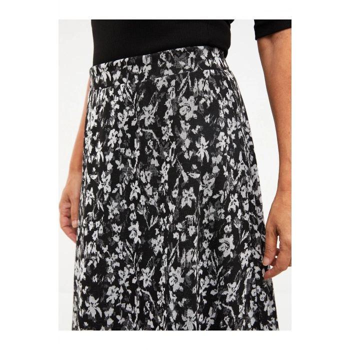 Beli Lastikli Desenli Ponte Kadın Kloş Etek