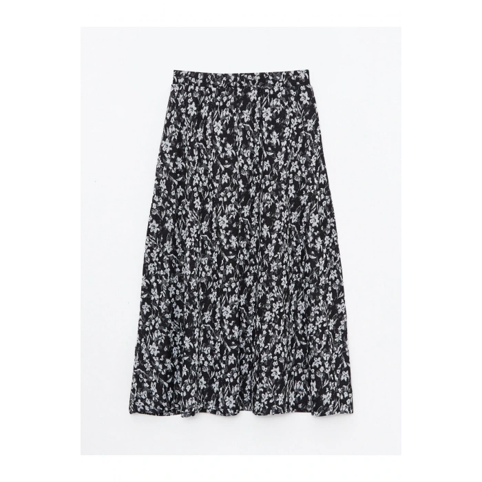 Beli Lastikli Desenli Ponte Kadın Kloş Etek