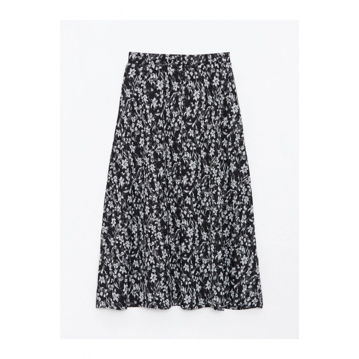 Beli Lastikli Desenli Ponte Kadın Kloş Etek