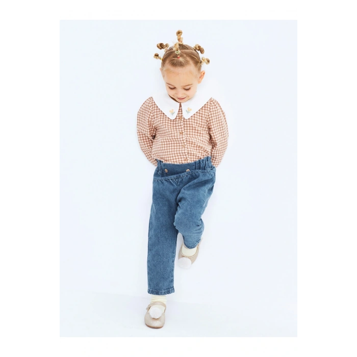 Beli Lastikli Basic Kız Bebek Jean Pantolon