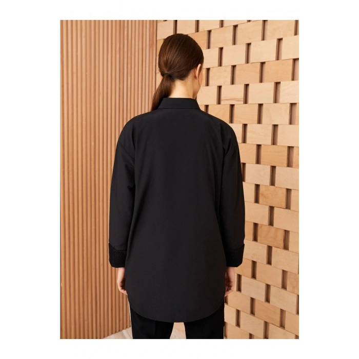 Gömlek Yaka Düz Uzun Kollu Oversize Poplin Kadın Tunik