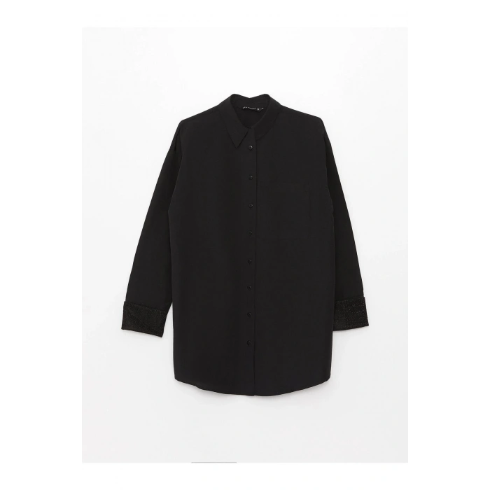 Gömlek Yaka Düz Uzun Kollu Oversize Poplin Kadın Tunik