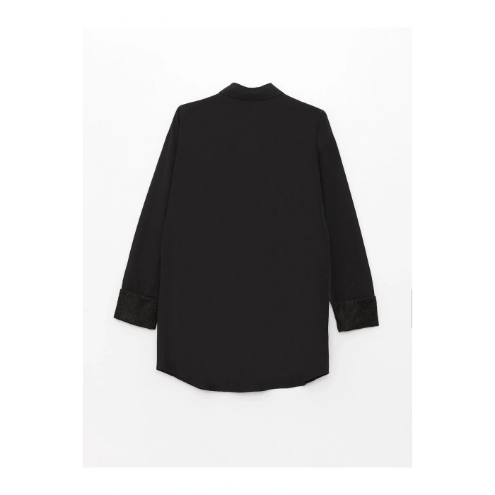 Gömlek Yaka Düz Uzun Kollu Oversize Poplin Kadın Tunik