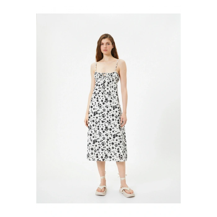 4sal80005ıw 9d9 Siyah Desenli Genç Kız Dokuma Elbise