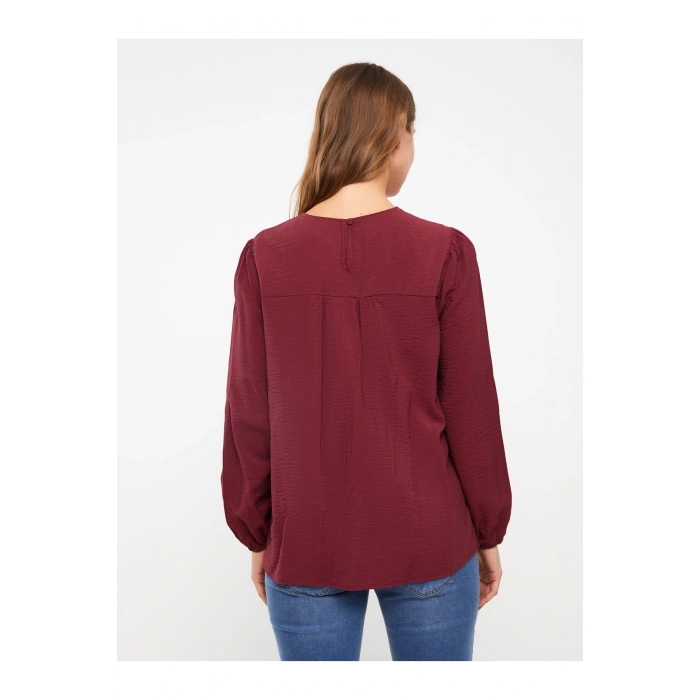 Bisiklet Yaka Nakışlı Uzun Kollu Hamile Bluz