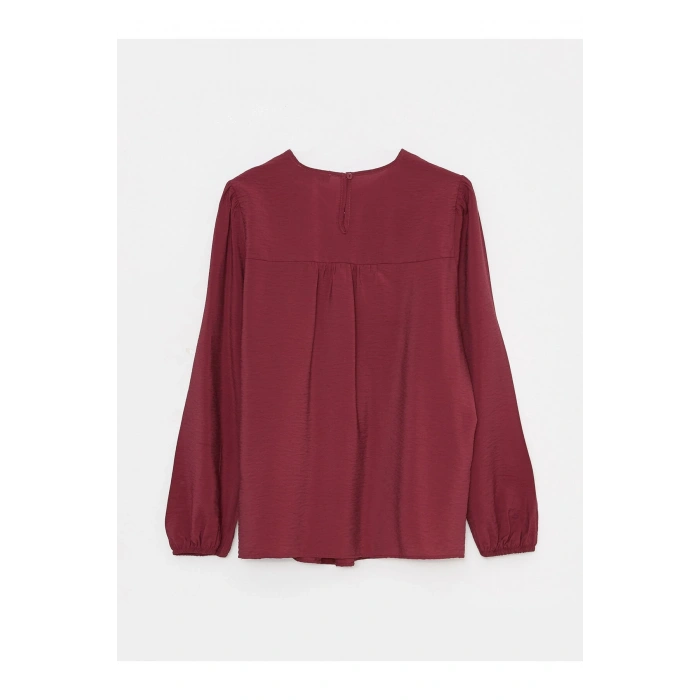 Bisiklet Yaka Nakışlı Uzun Kollu Hamile Bluz