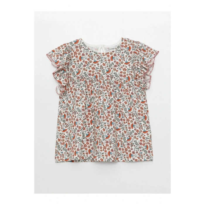 Bisiklet Yaka Desenli Kısa Kollu Kız Çocuk Bluz Ve Pantolon