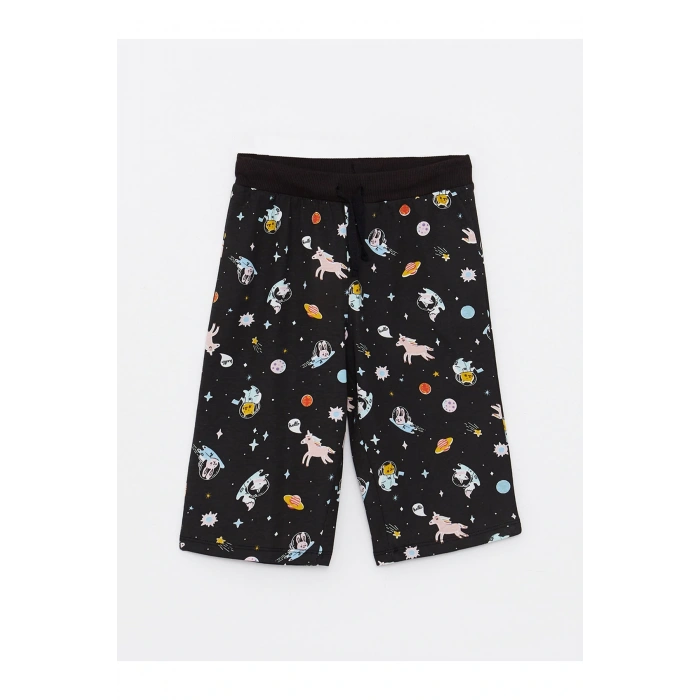 Beli Lastikli Baskılı Kız Çocuk Bermuda