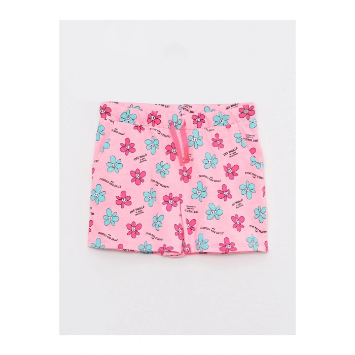 Beli Lastikli Baskılı Kız Çocuk Şort 2li