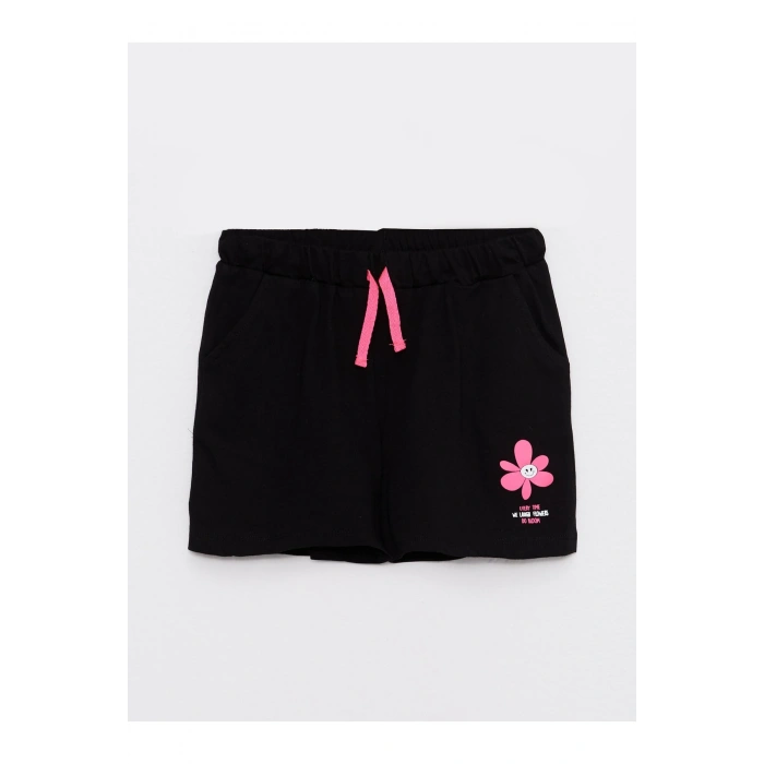 Beli Lastikli Baskılı Kız Çocuk Şort 2li