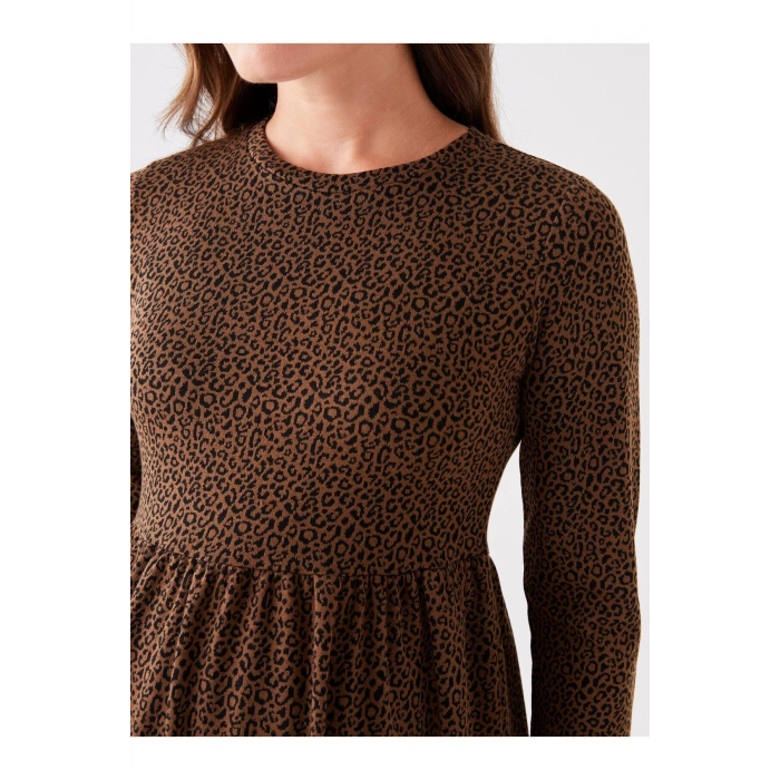 LCWAIKIKI Maternity Bisiklet Yaka Desenli Uzun Kollu Hamile Elbise