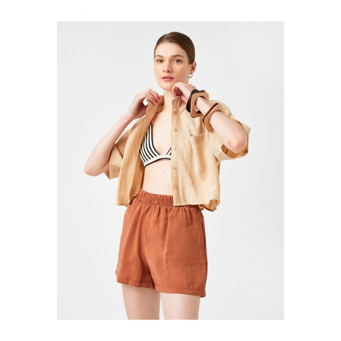 Bol Paça Şort Beli Lastikli Cepli