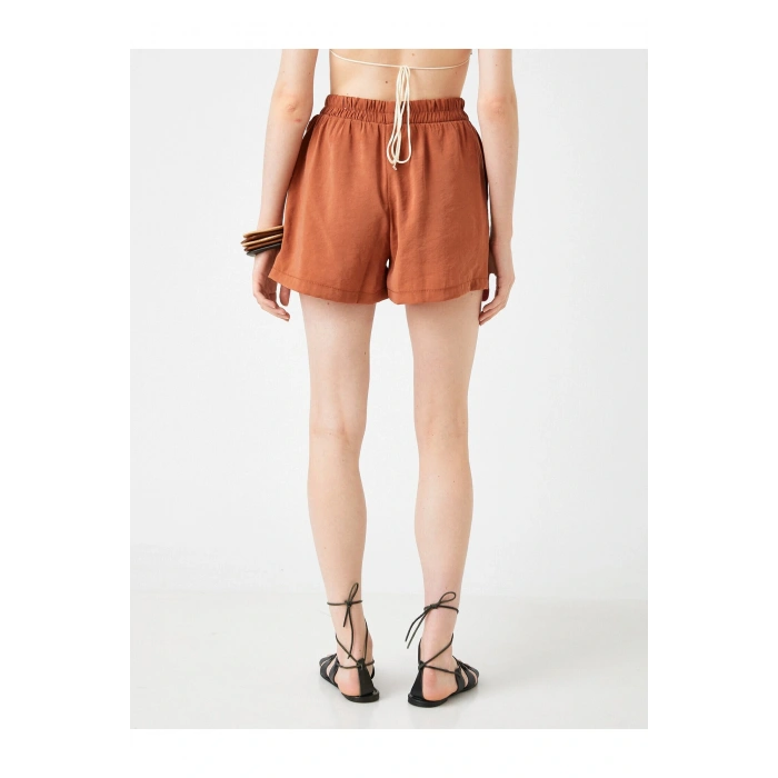 Bol Paça Şort Beli Lastikli Cepli