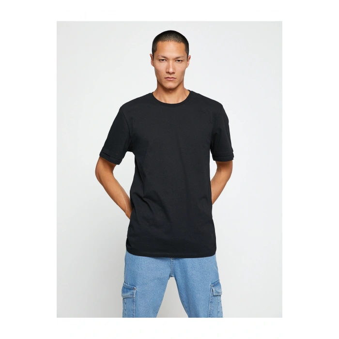 Basic Tişört Bisiklet Yaka Kol Detaylı