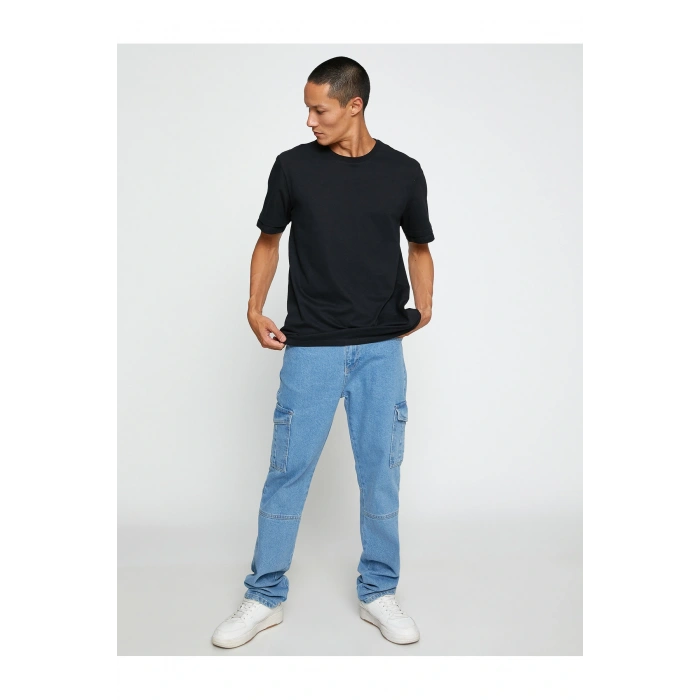 Basic Tişört Bisiklet Yaka Kol Detaylı