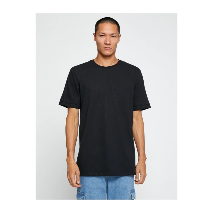 Basic Tişört Bisiklet Yaka Kol Detaylı