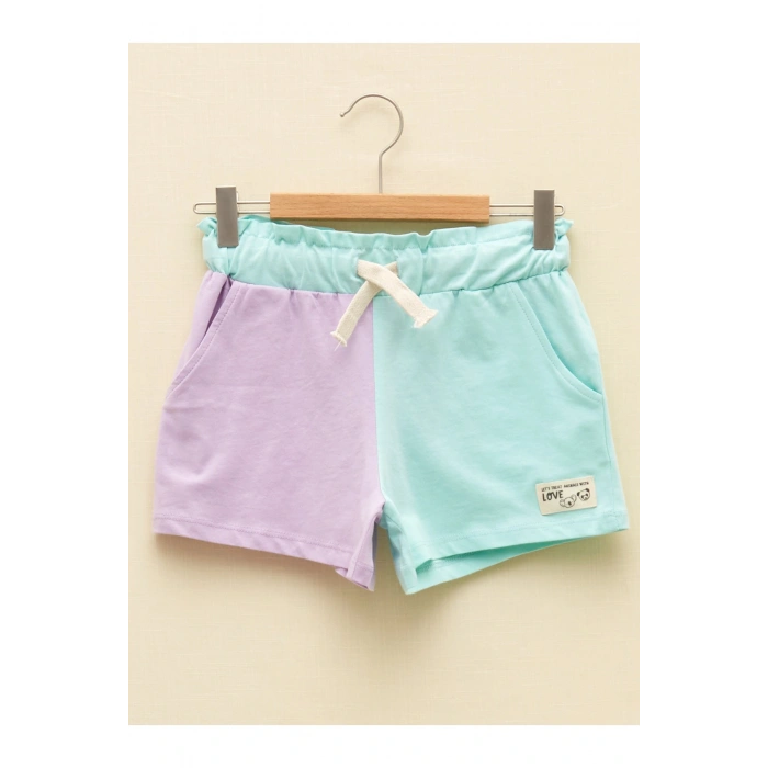Beli Lastikli Renk Bloklu Kız Çocuk Şort