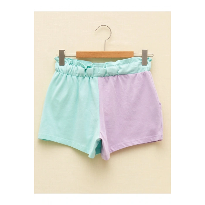Beli Lastikli Renk Bloklu Kız Çocuk Şort
