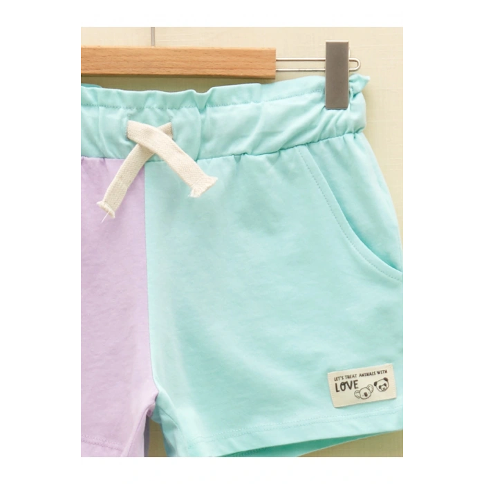 Beli Lastikli Renk Bloklu Kız Çocuk Şort