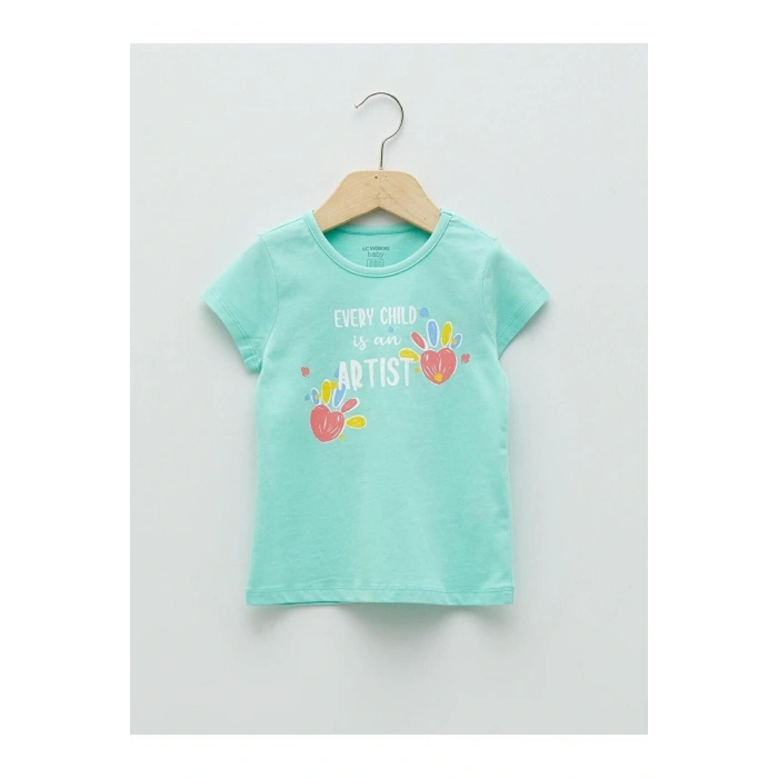 LCW baby Bisiklet Yaka Kısa Kollu Baskılı Kız Bebek Tişört