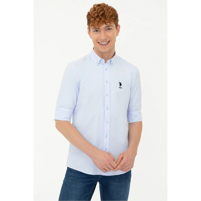 Yeni Sezon Dokuma Regular Fit Açık Mavi Gömlek