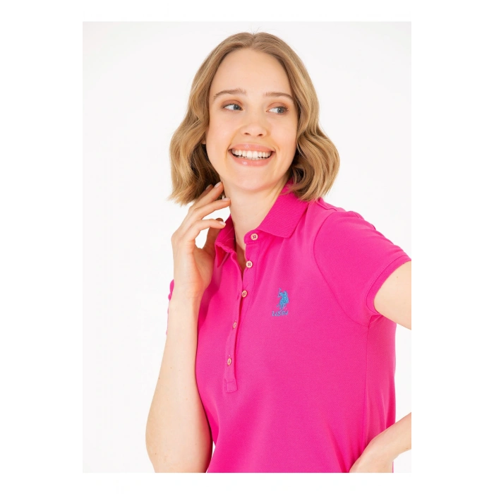 Polo Yaka Düz Pembe Diz Üstü Kadın Elbise Gurlın23