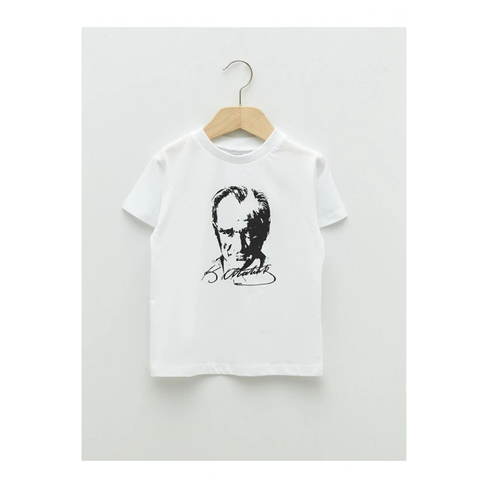 Bisiklet Yaka Kısa Kollu Atatürk Baskılı Pamuklu Erkek Bebek Tişört (S2)