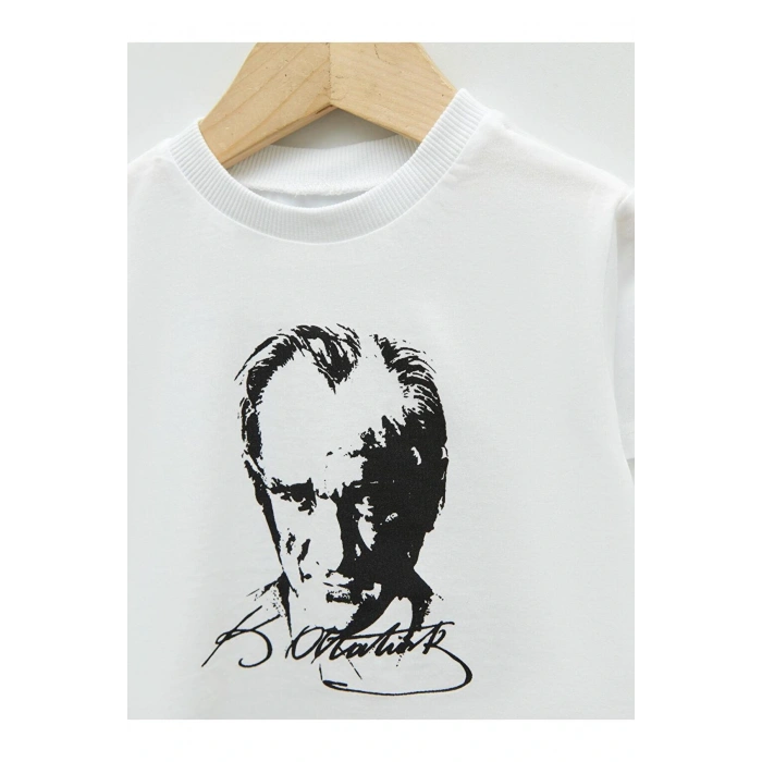 Bisiklet Yaka Kısa Kollu Atatürk Baskılı Pamuklu Erkek Bebek Tişört (S2)