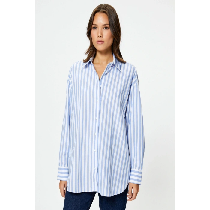 Kadın Mavi Çizgili Gömlek