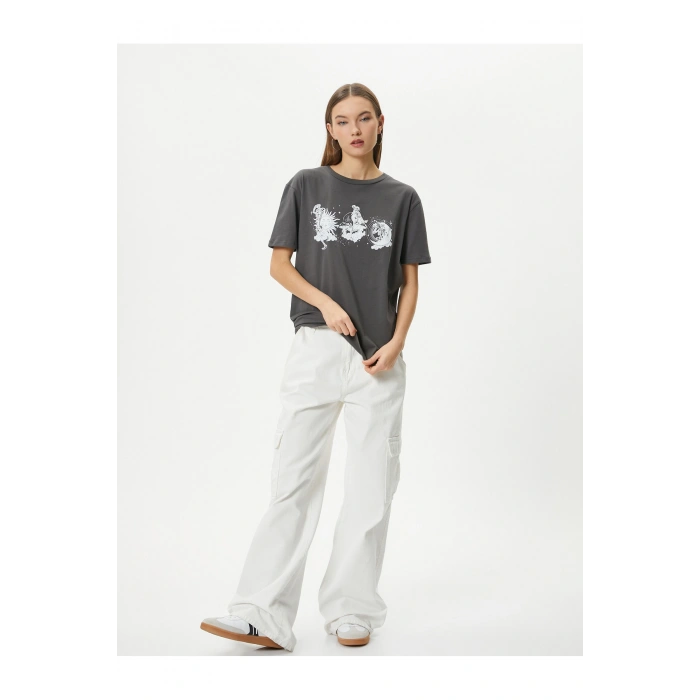 Baskılı Tişört Kısa Kollu Bisiklet Yaka Pamuklu