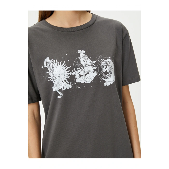 Baskılı Tişört Kısa Kollu Bisiklet Yaka Pamuklu