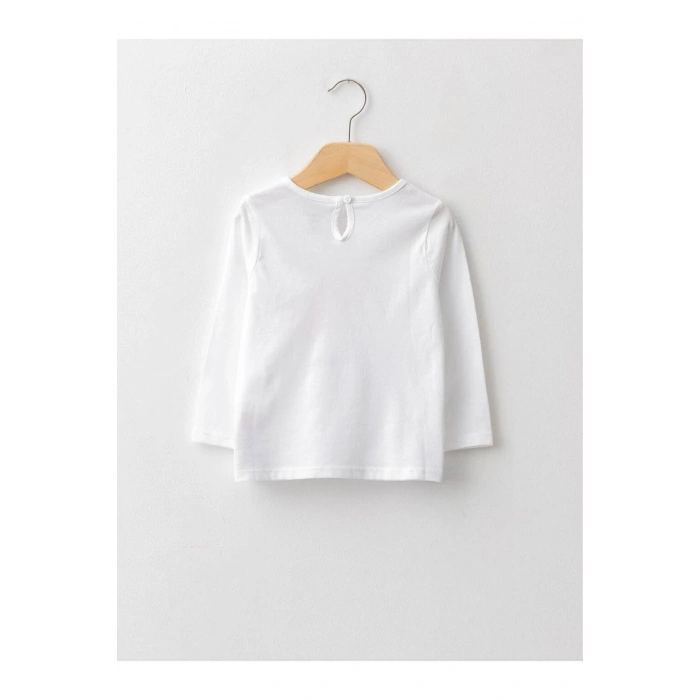 LCW baby Bisiklet Yaka Uzun Kol Baskılı Pamuklu Kız Bebek Tişört