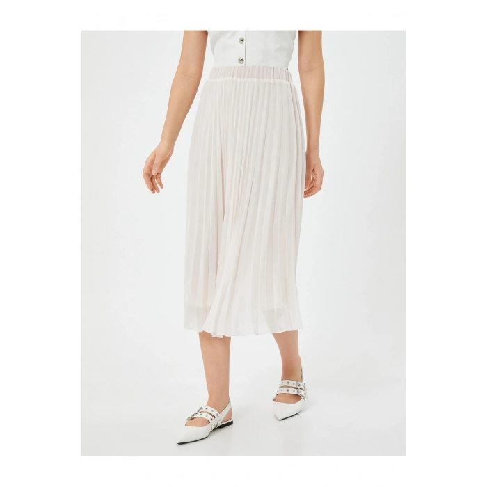 Midi Tül İnce Pliseli Etek Astarlı Yüksek Bel