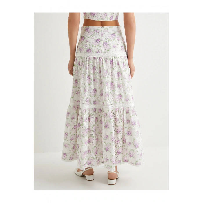 Çiçekli Uzun Etek Normal Bel Volanlı Pamuklu Fistolu