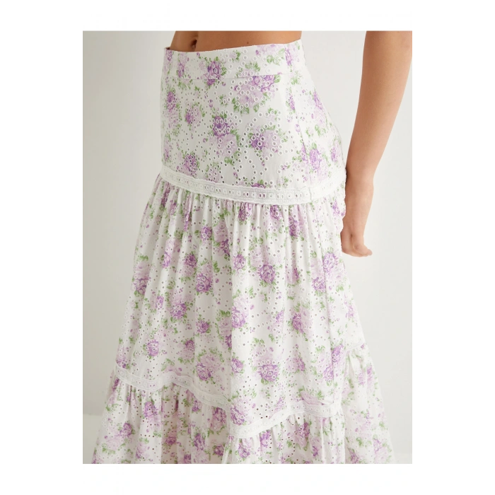 Çiçekli Uzun Etek Normal Bel Volanlı Pamuklu Fistolu