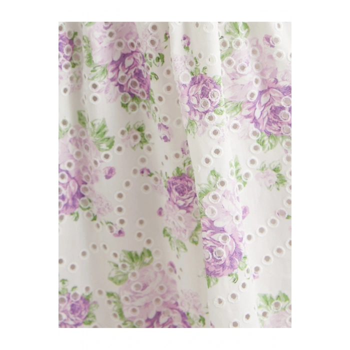 Çiçekli Uzun Etek Normal Bel Volanlı Pamuklu Fistolu